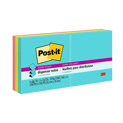 Post-it Pop-up Notes Super Sticky Pop-up 3 x 3 Note Refill, Miami, 90/Pad, 6 Pads/Pack (R3306SSMIA)