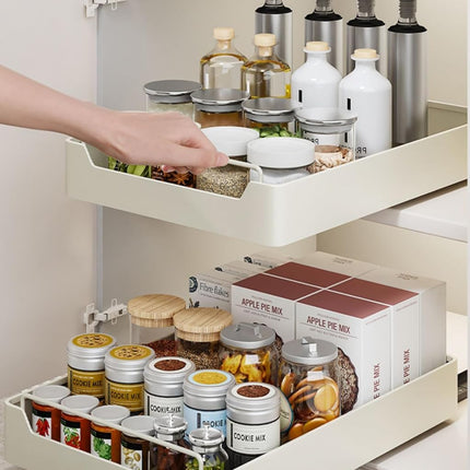 MilleLoom Pull Out Cabinet Organizer, Slide Out Pantry Shelves with Nylon Adhesive, Heavy Duty Sliding Drawer Pantry Shelf for Pantry Kitchen Home Bathroom Under Sink