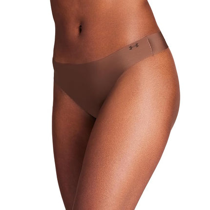 Under Armour Women's Ua Pure Stretch Lot de 3 Strings Invisibles Thong Panties, Kona Brown-625, L (Pack of 3)