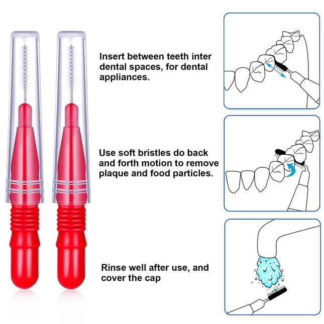 BBTO 100 Pcs Braces Dental Brush Flosser for Cleaner Interdental Brush Toothpick Tooth Flossing Head Oral Dental Toothpick Cleaners Cleaning Tool(Red)