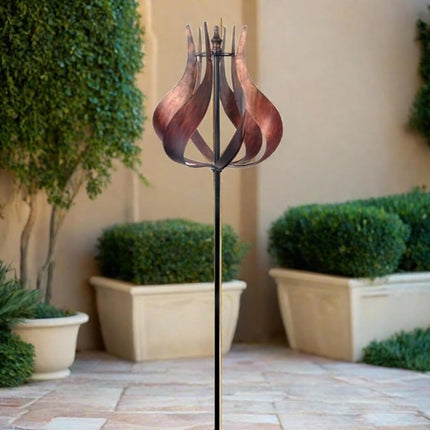 Teamson Home Outdoor Kinetic Windmill Garden Sculpture Tulip Design, Tangerine