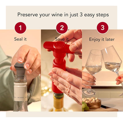 Vacu Vin Wine Saver Pump with 2 x Vacuum Bottle Stoppers - Red (Red Pump + 4 Stoppers)