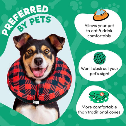BENCMATE Inflatable Dog Cone Collar Alternative After Surgery XLarge, Plaid