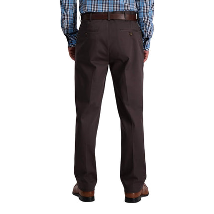 Haggar Men's Iron Free Premium Khaki Classic Fit Flat Front Expandable Waist Casual Pant Regular and Big & Tall Sizes, Espresso, 44W x 29L