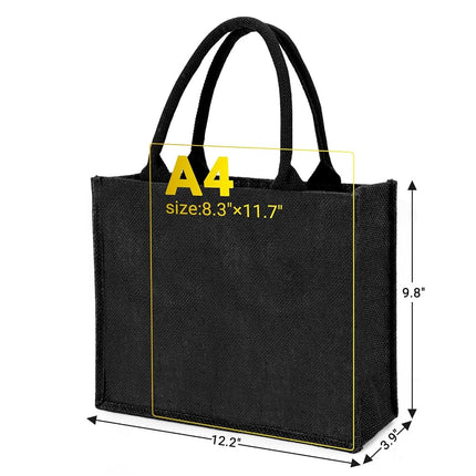 Segarty Tote Bags, 3 Pack Large Black Burlap Jute Reusable Canvas Gift Favors Bag with Handles Blank Tote Bulk for Bridesmaid Wedding, Women Market Grocery Shopping, Bachelorette Party, Beach Trip