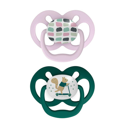 Dr. Brown's Advantage Baby Pacifier, Fully Symmetrical Soother with Soft Silicone Bulb, Scooter Squirrel, 6-18m, BPA Free, 2 Pack