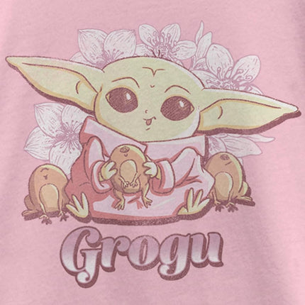 STAR WARS Mandalorian Grogu Cute Girl's Solid Crew Tee, Light Pink, X-Large