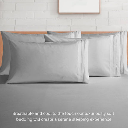 Elegant Comfort 6 Piece Bed Sheets Set Ultra Soft 1500 Thread Count Extra Deep Pocket 18-24 Inch Bed Sheets with Smart Storage Pockets, Wrinkle Resistant, King, Silver Grey