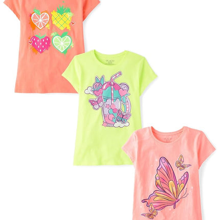 The Children's Place Boys' Gamer Short Sleeve Graphic T-Shirts,multipacks, Fruit Hearts/Drink/Butterfly, Medium