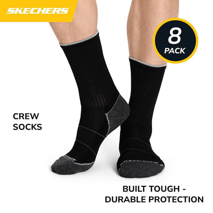 Skechers Men's 8-Pack Work Collection Crew, Extended Cushion & Mesh Ventilation Socks, Black, 10-13