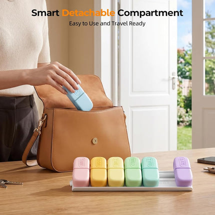 Daviky Magnetic Pill Organizer 2 Times a Day, Weekly AM PM Pill Case, Pill Box 7 Day with Magnets and Stand, Large Medicine Organizer for Medication, Vitamins and Supplements, Macaron