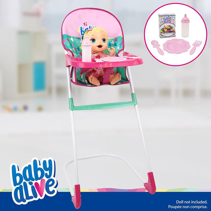 509 Crew Baby Alive: Travel N' Feed Set - 7pcs - Green, Pink, Hearts - Stroller, Highchair, Bag, Feeding Accessories, Set for Dolls Up to 18", Kids Toy, Ages 3+
