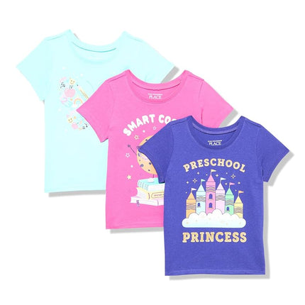 The Children's Place Baby Girls' and Toddler Assorted Everyday Long Sleeve Graphic T-Shirts,multipacks, Preschool Princess 3-Pack, 4T