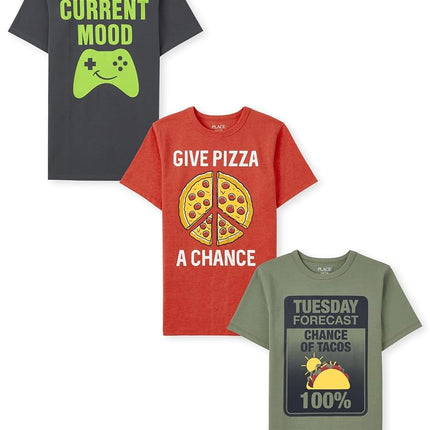 The Children's Place Boys' Gamer Short Sleeve Graphic T-Shirts,multipacks, Tuesday Forecast/Pizza/Current Mood, Medium