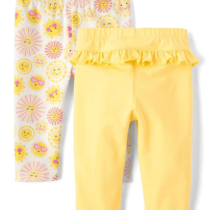 The Children's Place Baby Girls' and Newborn Pull on Pants, Sun/Yellow Ruffle 2-Pack, 9-12 Months