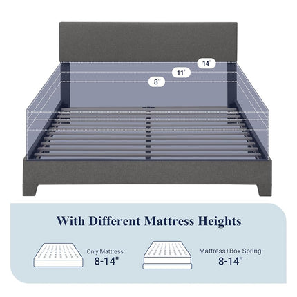 Allewie Queen Bed Frame with Adjustable Headboard, Upholstered Platform Bed with Wood Slats, Heavy Duty Mattress Foundation, No Box Spring Needed, Noise-Free, Easy Assembly, Dark Grey