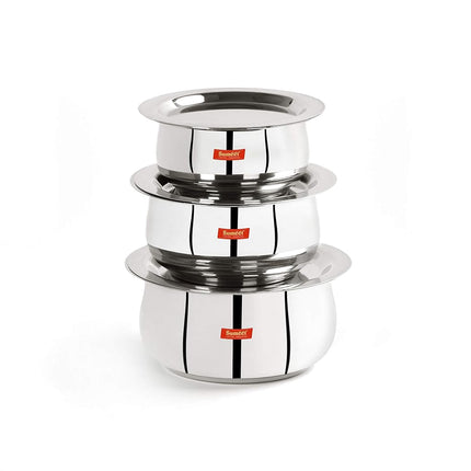 Sumeet Stainless Steel Belly Shape 3 Pc Tope/Cookw