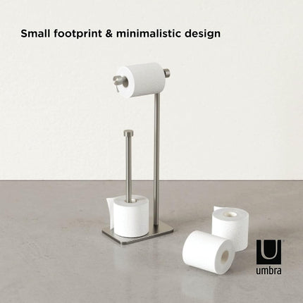 Umbra Cappa Toilet Paper Stand, Freestanding Metal with Reserve, Nickel