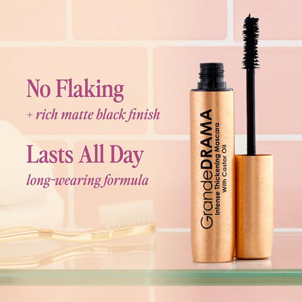 Grande Cosmetics GrandeDRAMA Intense Thickening Mascara with Castor Oil, Volumizing, Conditioning, Buildable Formula