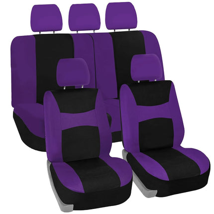 FH GROUP Housses de siège auto ensemble complet en tissu violet - Ajustement universel, Housses de siège automobile, Housses de siège avant à dossier bas, Compatible airbag, Banquette arrière séparable, Housse de siège auto pour SUV, Berline, Van