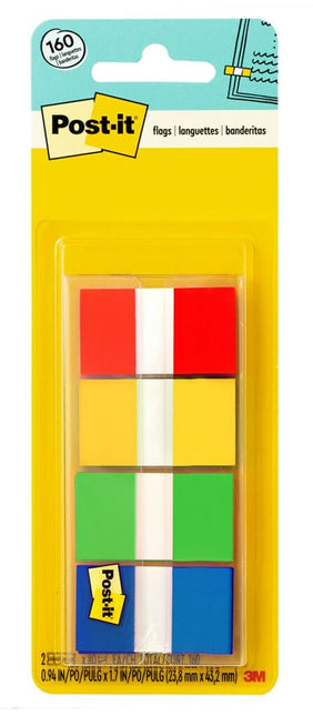 Post-it Flags with On-the-Go Dispenser, Assorted Primary Colors, 1-Inch Wide, 80/Dispenser, 2-Dispensers/Pack,680-RYGB2