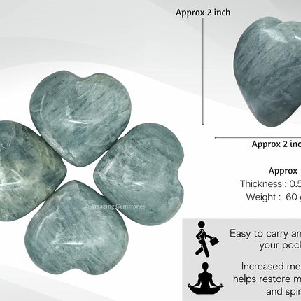 Amazing Gemstone Aquamarine Crystal Heart Palm Stone - Pocket Massage Worry Stone for Natural Body Chakra Balancing, Reiki Healing and Crystal Grid
