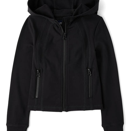 The Children's Place Girls' Active Full Zip Hooded Jacket, Black, Medium