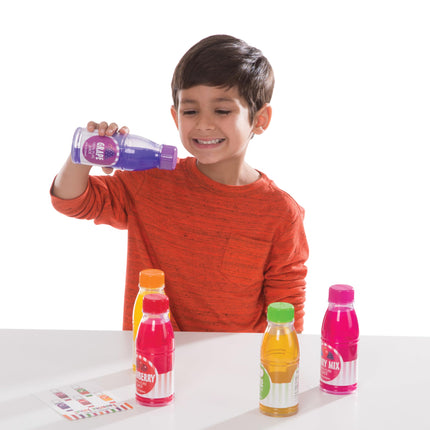 Juego de comida de juguete de Melissa & Doug: botellas de jugo Tip & Sip