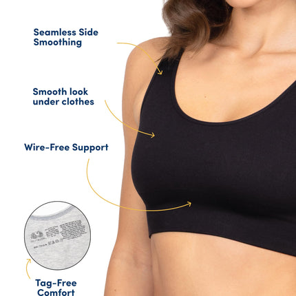 Fruit of the Loom Women's 360 Stretch Longline Sport, Comfortable Wireless Bras, Seamless Full-Coverage for a Natural Shape, Desert Dusk/Olive Night/Black, XX-Large