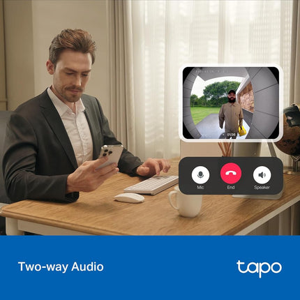 Tapo Smart Video Wireless Doorbell Camera Mini - 2K, 160° Ultra-Wide View, Up to 180 Days Battery, HomeKit, Alexa, Google Assistant Compatible, Free AI Person Detection, IP54, SD/Cloud Storage, D205