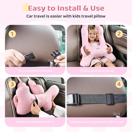 Almohada de viaje para niños FLORICH, almohada de viaje para coche para dormir para niños, almohada lavable en forma de H para adultos y niños para apoyar la cabeza y el cuerpo para viajes por carretera (rosa)