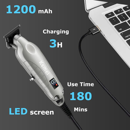 KEMEI 2293 Cordless T-Blade Hair and Beard Trimmer for Men, Silver