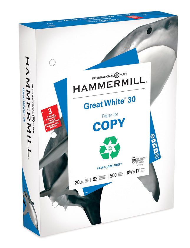 Hammermill Printer Paper, Great White 30% Recycled