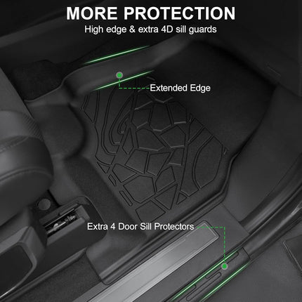 LUMWAY Car Floor Mats for Ford F-150 2015-2025 | F150 Lightning 2022-2025 SuperCrew (Rear w/o Fold Flat Storage) w/Carpet All Weather TPE Black Truck Liners Front & 2nd Row Door Protector Accessories