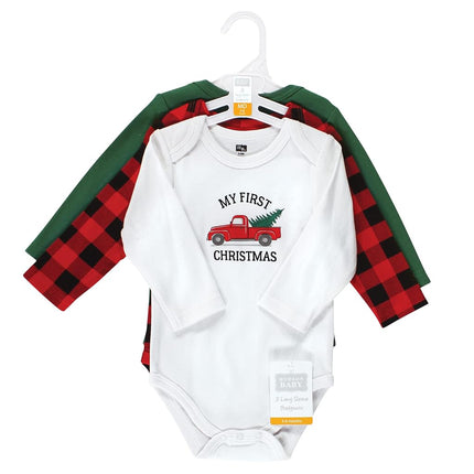 Hudson Baby unisex-baby Cotton Long-sleeve Bodysuits, Christmas Tree 3-pack, 3-6 Months