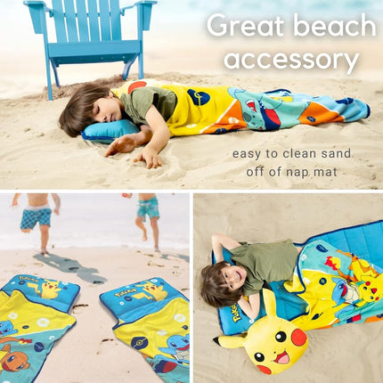 Franco Pokemon Anime Pikachu Tapis de sieste doux pour tout-petit avec oreiller et couverture, parfait pour la maternelle/la garderie/les voyages/le sac de couchage, 21" x 45" (Produit officiel Pokémon) par