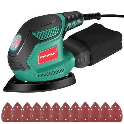 Detail Sander, HYCHIKA 200W 14000OPM Detail Sander with Efficient Dust Collection System, 12PCS Sandpapers, Hand Sanders for Woodworking Tight Space Sanding Home Decoration DIY Tools
