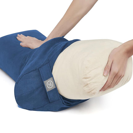 Yoga Bolster Pillow for Meditation, Stretching & Restorative Yoga- – Firm Support Cushion with Washable Cover & Carry Handle – Ideal for Yin, Floor Poses, Breathwork & Relaxation, Navy Blue