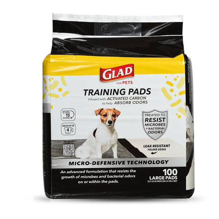 Glad Micro-Defensive Technology Pads, 100ct - Charcoal, Ultra Absorbent, Odor Control, Heavy Duty Puppy Potty Training Pads