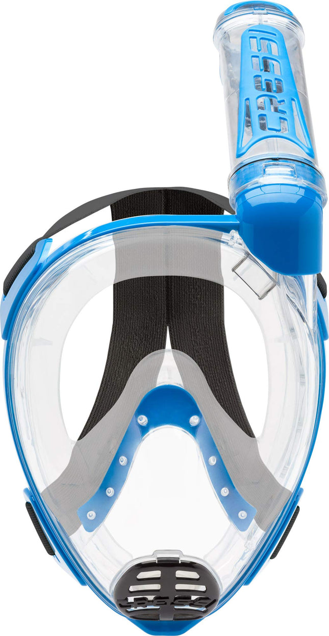 Cressi Duke Full Face Snorkel Dry Mask - Available in Standard Version or with Action Cam Holder, Adult Unisex,Clear/Blue,M/L