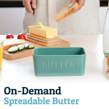 PriorityChef Extra Large Butter Dish with Lid for Countertop, Ceramic Butter Container with Airtight Cover, Butter Keeper for Counter or Fridge, Butter Holder Storage, Turquoise