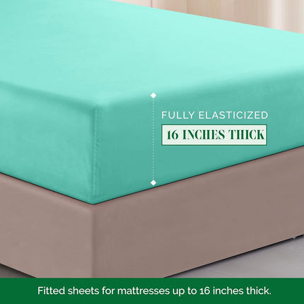 Elegant Comfort Luxurious 1500 Premium Hotel Quality Microfiber Three Line Embroidered Softest 4-Piece Bed Sheet Set, Wrinkle and Fade Resistant, Queen, Paradise Teal