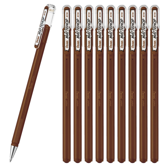 Pentel Color Ballpoint Pen, Matte Hop, Brown, 10 P