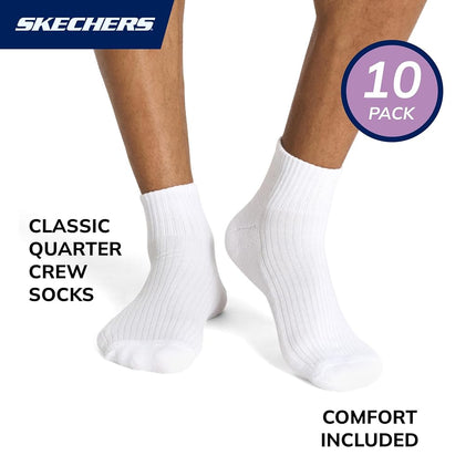 Skechers Men's 10-pack Half Terry Classic Quarter Crew Socks, Comfort-fit & Cushioned Footbed, White/Steel Grey/Dark Denim, 9-13 UK