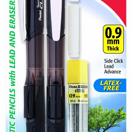 Pentel Twist Erase CLICK Automatic Pencil with 2 Eraser Refills and Lead, 0.9 mm, Assorted Barrels, Color May Vary, 2 Pack (PD279TLEBP2)