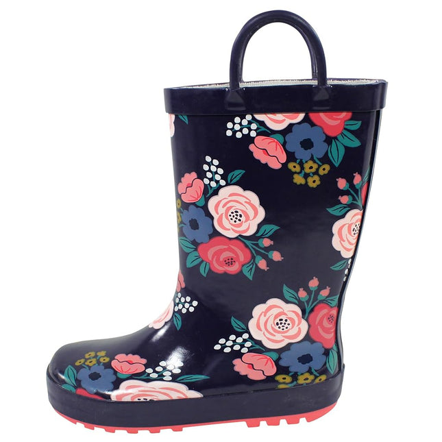Hudson Baby Unisex-Child Rain Boot, Navy Bold Floral, 9 Toddler