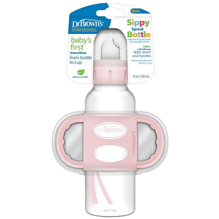 Dr. Brown’s Narrow Transitional Sippy Bottle with Silicone Handles 8oz 250mL Pink 1-Pack