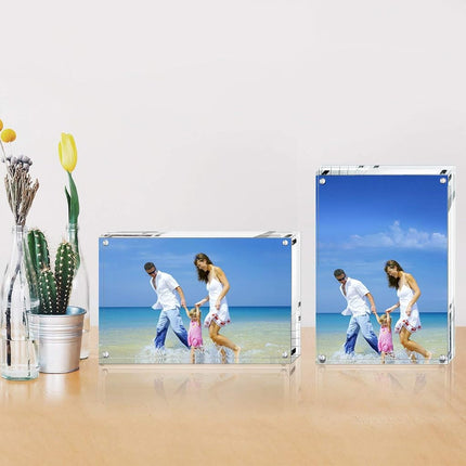 AMEITECH 5x7 Acrylic Photo Frame, Magnetic Picture Frames, 10 + 10MM Thickness Stand in Desk Table, Clear (5 Pack)