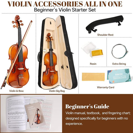 Kmise Violin Set 3/4 Full Set Jujube Wood Violin Durable Glossy for Adults Beginners Students with Violin Case Rosin Strings Bow Shoulder Pad Beginner's Guide (Jujube, 3/4)