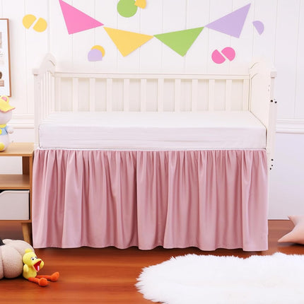 Crib Skirt Pink 400 Thread Count Cotton Crib Dust Ruffle for Baby Girls and Boys, Soft and Breathable Crib Bed Skirt with 14" Drop
